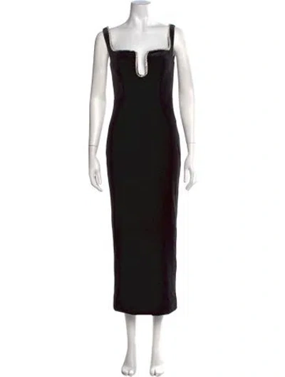 Pre-owned Self-portrait Plunge Neckline Long Dress In Black