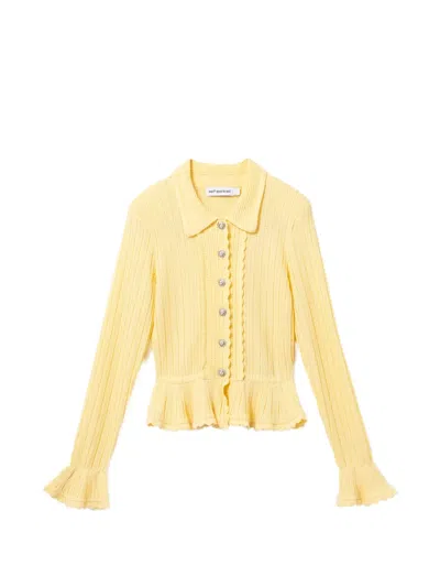 Self-portrait Pointelle Cardigan In Yellow