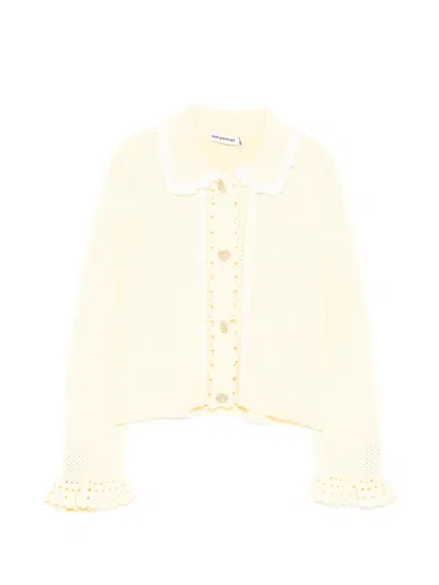 Self-portrait Kids' Pointelle Cardigan In Yellow