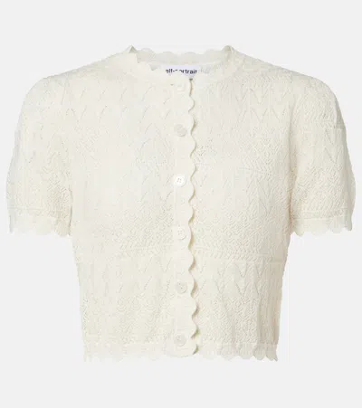 Self-portrait Pointelle Cropped Cardigan In White