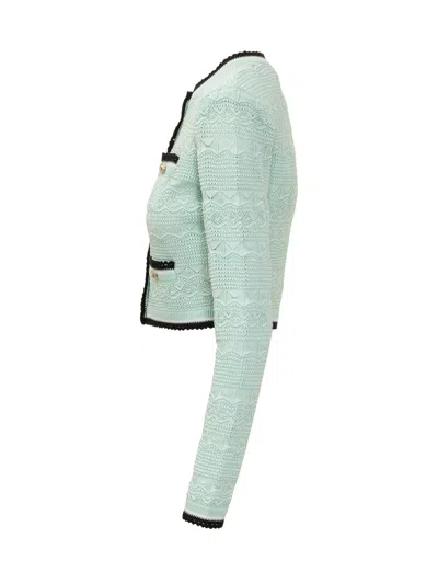 Self-portrait Pointelle Knit Cardigan In Green