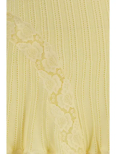 Self-portrait Pointelle Knit Lace-trimmed Mini Skirt In Yellow