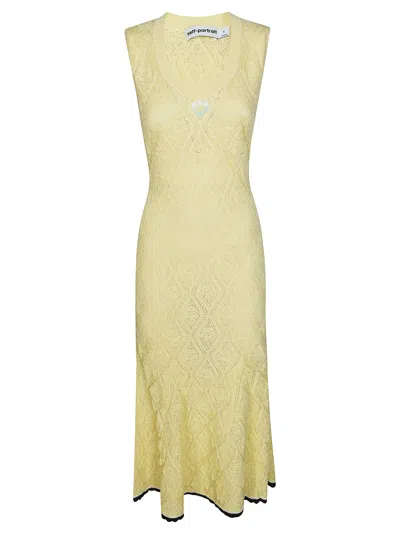 Self-portrait Pointelle Knit Midi Dress In Yellow