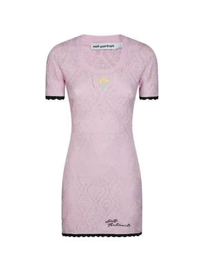 Self-portrait Pointelle Knit Mini Dress In Pink