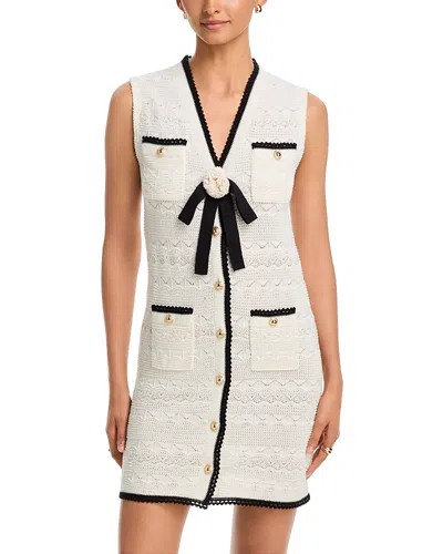 Self-portrait Pointelle Knit Mini Dress In White