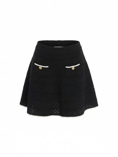 Self-portrait Pointelle Knit Mini Skirt In Black