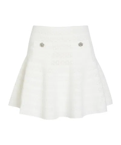 Self-portrait Pointelle Knit Mini Skirt In White