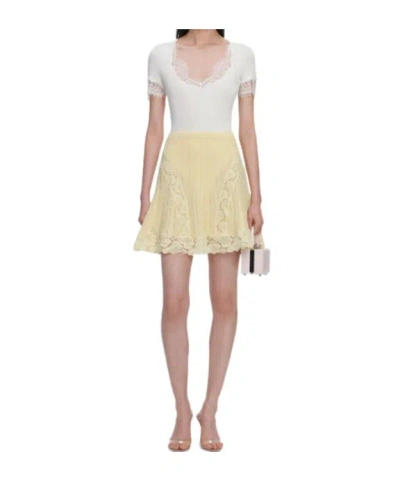 Self-portrait Pointelle Knit Mini Skirt In Yellow
