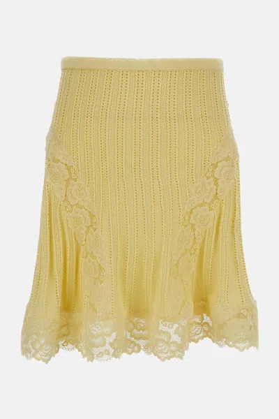 Self-portrait Pointelle Knit Mini Skirt In Yellow