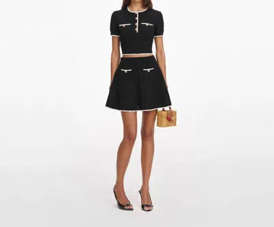 Self-portrait Pointelle Knit Top In Black