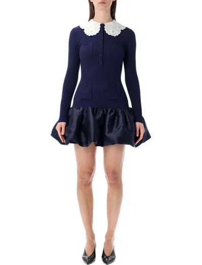 Self-portrait Pointelle Sangallo Collar Taffeta Mini Dress In Blue