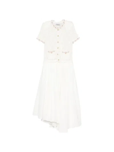 Self-portrait Pointelle-knit Faux-pearl Dress In White