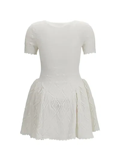 Self-portrait Pointelle-knit Flared Mini Dress In White