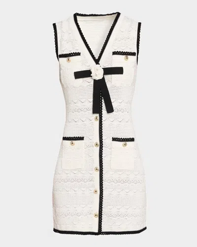 Self-portrait Pointelle-knit Mini Dress In Multi