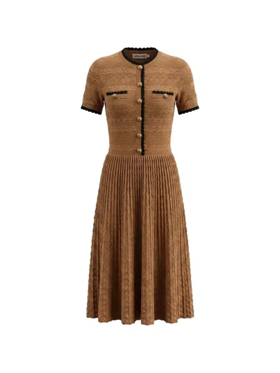 Self-portrait Pointelle-knit Scalloped-trim Midi Dress In Multi
