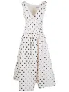 Self-portrait White Dress With All-over Polka Dot And Flared Skirt In Cotton Woman In Multi