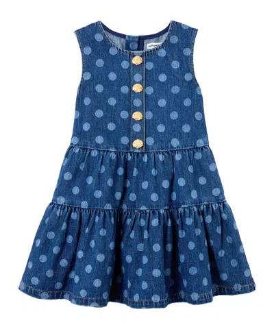 Self-portrait Polka Dot Denim Dress In Blue