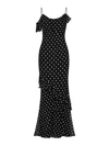 Self-portrait Long Dress Black Polka Dot With V-neck In Black Georgette For Women In Black