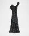 Self-portrait Long Dress Black Polka Dot With V-neck In Black Georgette For Women In Black