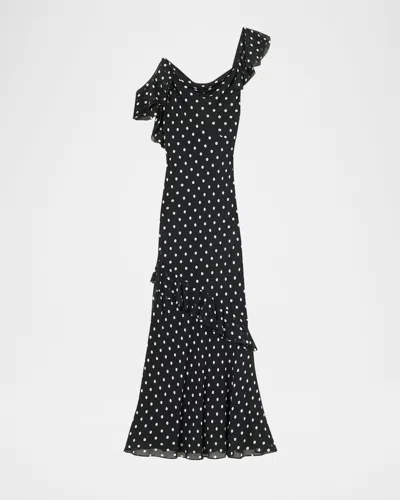 Self-portrait Polka Dot Georgette Maxi Dress In Black