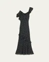 Self-portrait Long Dress Black Polka Dot With V-neck In Black Georgette For Women In Multi