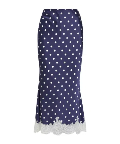 Self-portrait Polka Dot Lace-trim Satin Midi Skirt In Multi