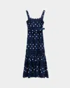 Self-portrait Belted Polka-dot Linen And Cotton-blend Midi Dress In Blue