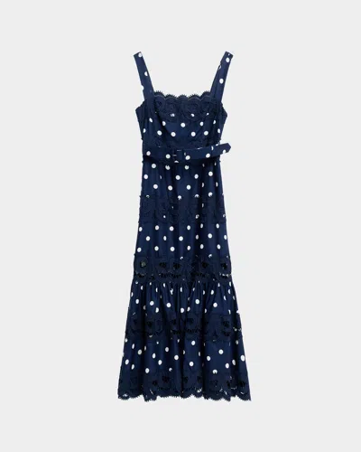 SELF-PORTRAIT POLKA DOT LINEN MIDI DRESS