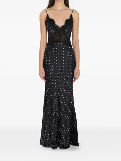 Self-portrait Polka Dot Long Dress In Black