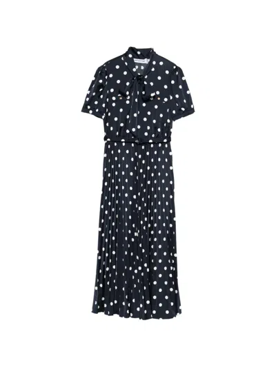 Self-portrait Polka Dot Pleated Midi Dress In Blue