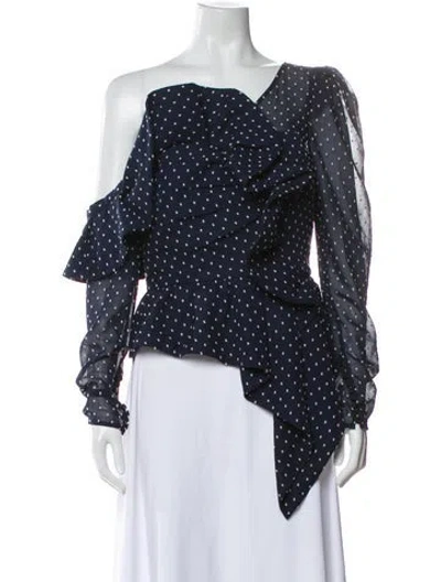Pre-owned Self-portrait Polka Dot Print Asymmetrical Blouse In Blue