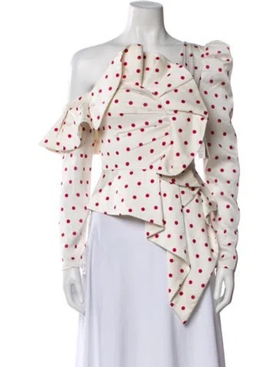 Pre-owned Self-portrait Polka Dot Print Asymmetrical Top In Red