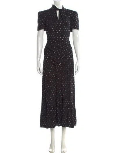 Pre-owned Self-portrait Polka Dot Print Long Dress In Black