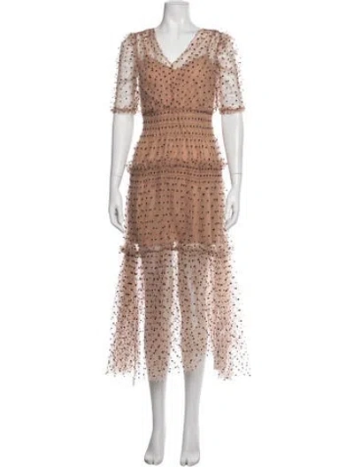 Pre-owned Self-portrait Polka Dot Print Long Dress W/ Tags In Neutrals