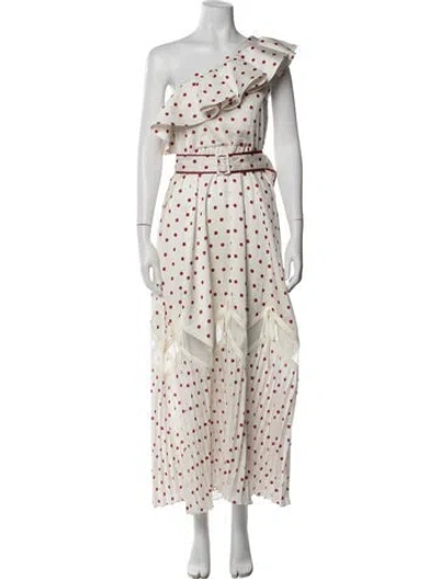 Pre-owned Self-portrait Polka Dot Print Long Dress In White