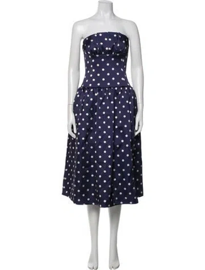 Pre-owned Self-portrait Polka Dot Print Midi Length Dress In Blue