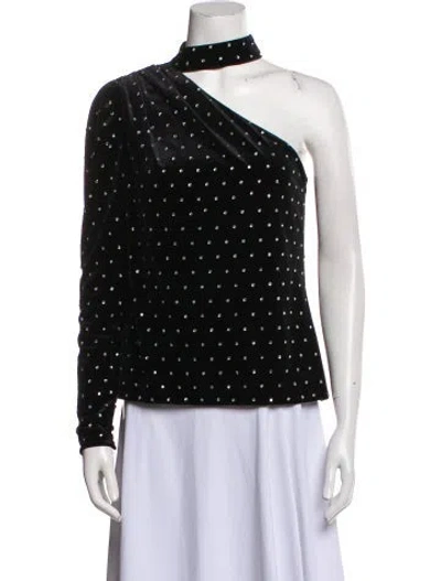 Pre-owned Self-portrait Polka Dot Print One-shoulder Blouse In Black