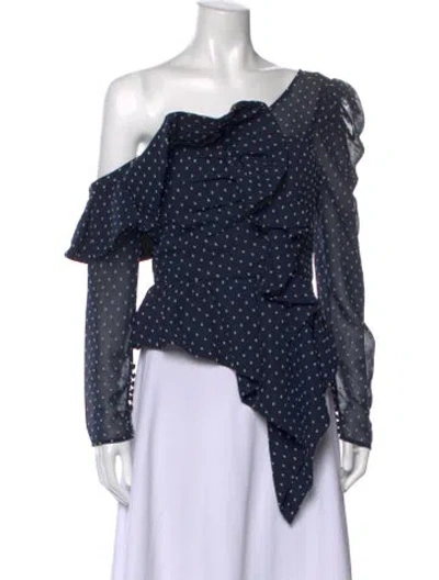Pre-owned Self-portrait Polka Dot Print One-shoulder Blouse In Blue