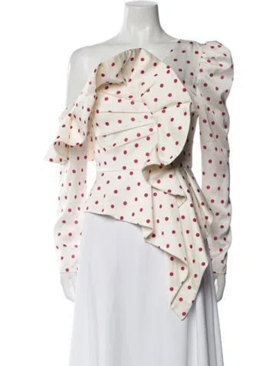 Pre-owned Self-portrait Polka Dot Print One-shoulder Blouse In Neutral