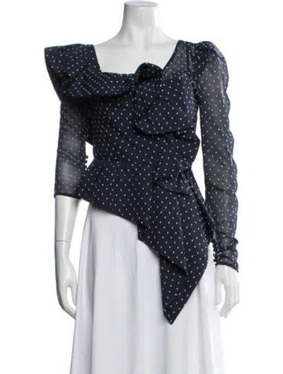 Pre-owned Self-portrait Polka Dot Print Square Neckline Blouse In Blue