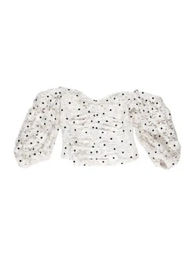Pre-owned Self-portrait Polka Dot Print Square Neckline Top In White