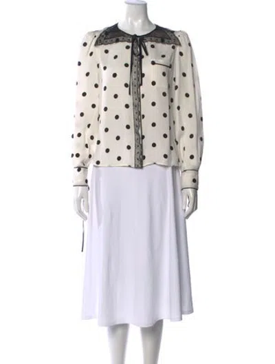 Pre-owned Self-portrait Polka Dot Print Tie Neck Blouse In Multicolor
