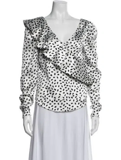 Pre-owned Self-portrait Polka Dot Print V-neck Blouse In Multi