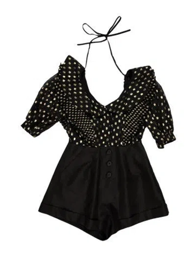 Pre-owned Self-portrait Polka Dot Print V-neck Romper In Black
