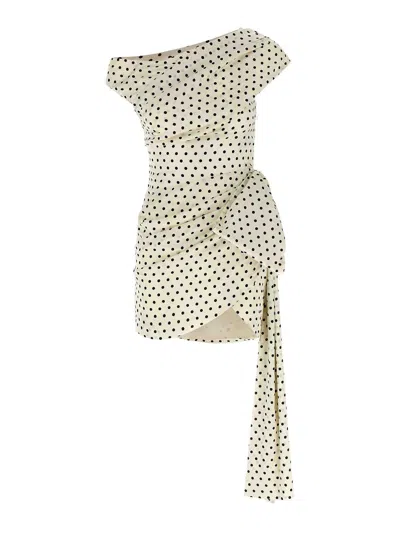 SELF-PORTRAIT POLKA DOT SATIN TIE SIDE MINI DRESS
