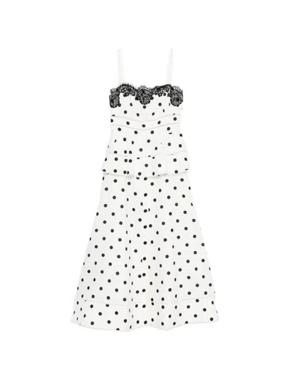 Self-portrait Womens White Polka-dot Peplum-waist Linen And Cotton Midi Dress