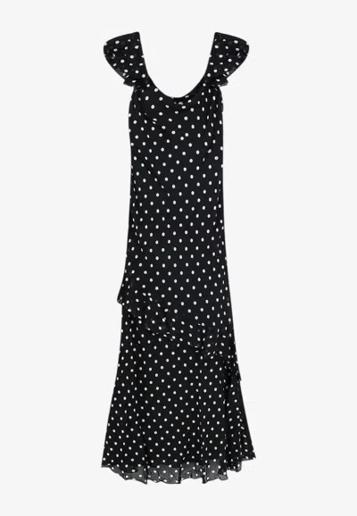 Self-portrait Polka Dots Maxi Dress In Black