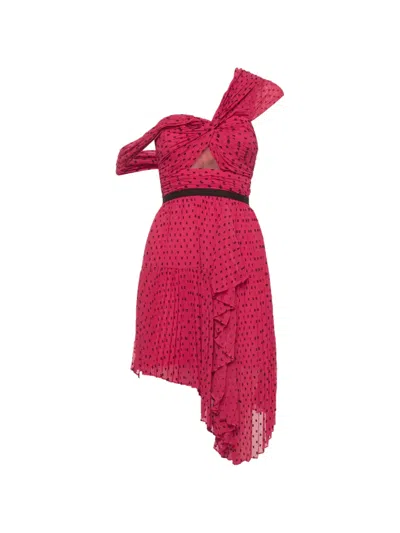 Pre-owned Self-portrait Polka-dot Asymmetric Dress In Pink