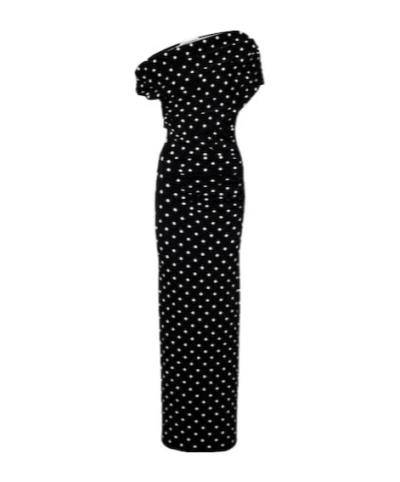 Self-portrait Polka-dot Asymmetric Maxi Dress In Animal Print