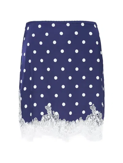 Self-portrait Polka-dot Lace-trim Mini Skirt In Blue